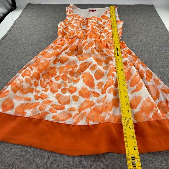 ELLE Sundress Medium Orange & White Lined Sleeveless Scoop Neck Belt Tie include - Picture 6 of 13